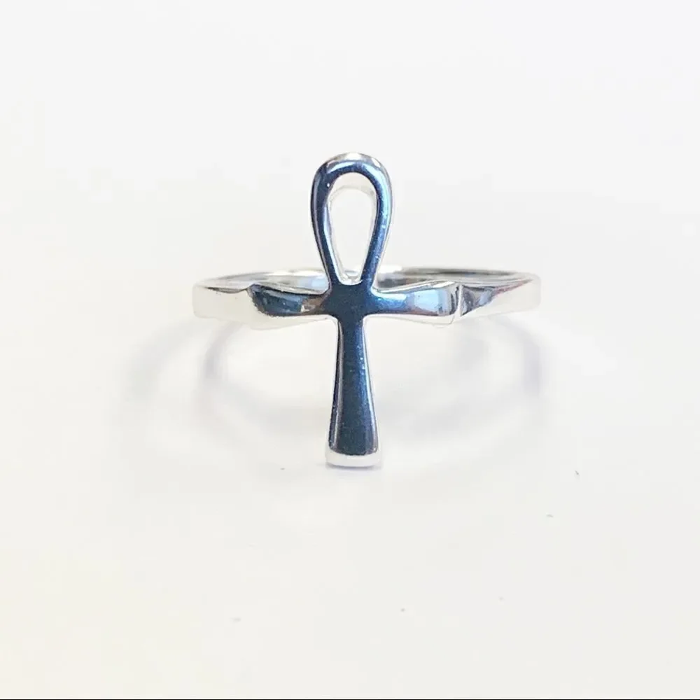 925 Sterling Silver Ankh Cross Ring - Picture 1 of 15